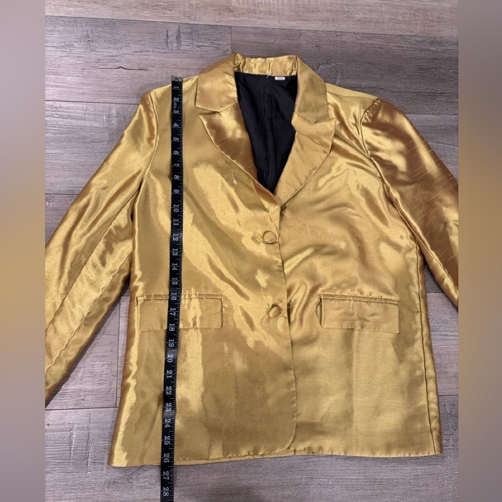 Chendayi -Gold Satin Blazer Jacket • Metallic Statement Evening Party Chic 💛 - Picture 6 of 7